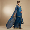 Straight fit kurta with wide leg palazzo pants Suit - Teal Blue