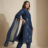 Straight fit kurta with slim-fit pants. Suit - Midnight Blue