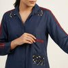 Relaxed fit top with wide-leg pants Suit - Deep Blue