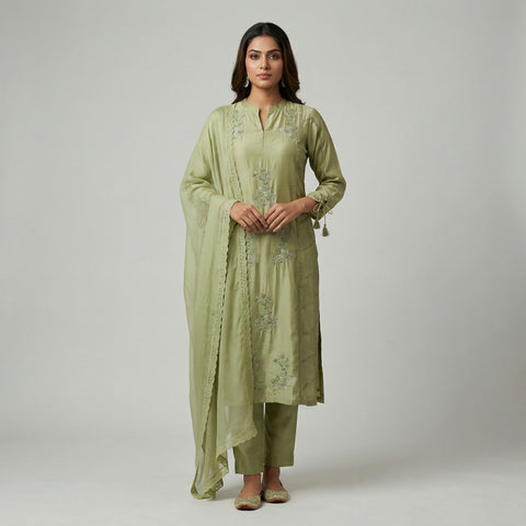 Straight fit kurta with tailored pants Suit - Sage Green