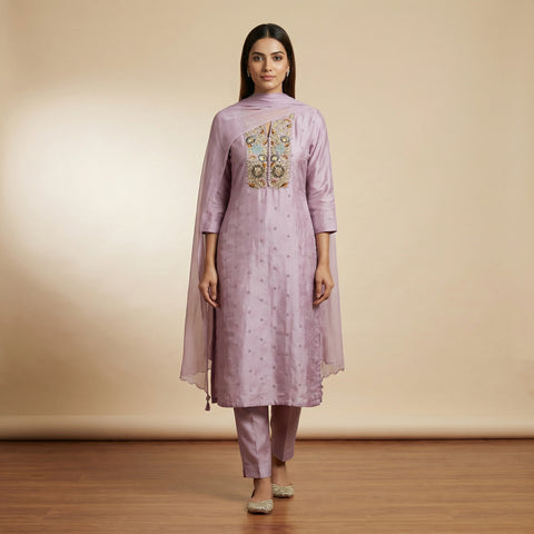 Straight fit kurta with relaxed pants. Suit - Dusty Mauve