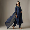 Straight kurta with slim-fit pants Suit - Midnight Blue
