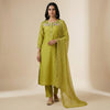 Straight kurta with slim-fit pants Suit - Olive Green