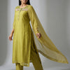 Straight kurta with slim-fit pants Suit - Olive Green