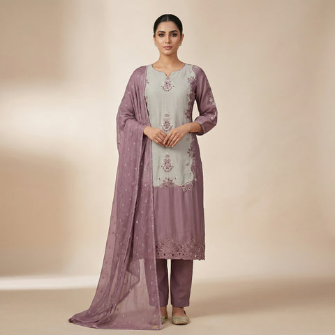 Straight fit kurta with straight pants. Suit - Dusty Mauve