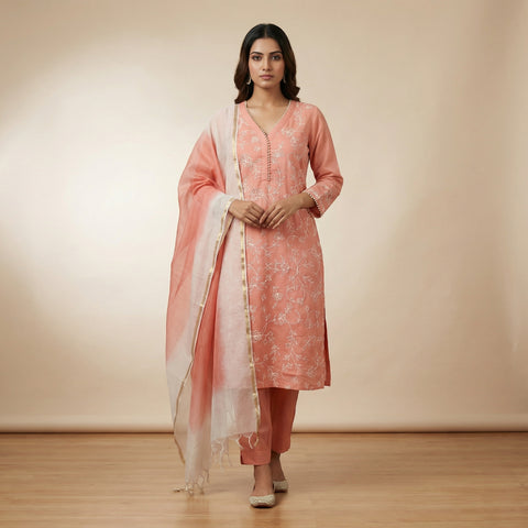 Straight fit kurta with straight pants Suit - Rose Blush