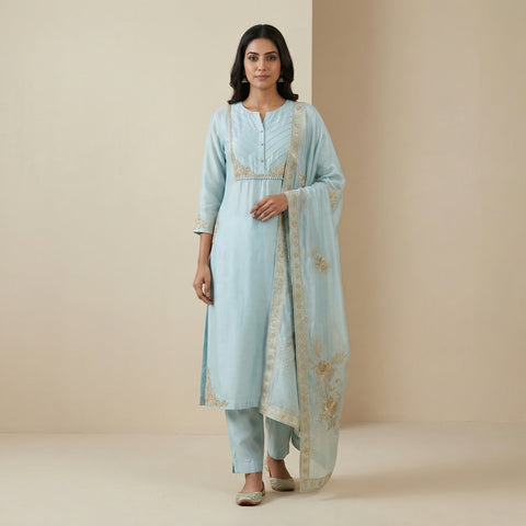 Straight Suit - Soft Turquoise Blue
