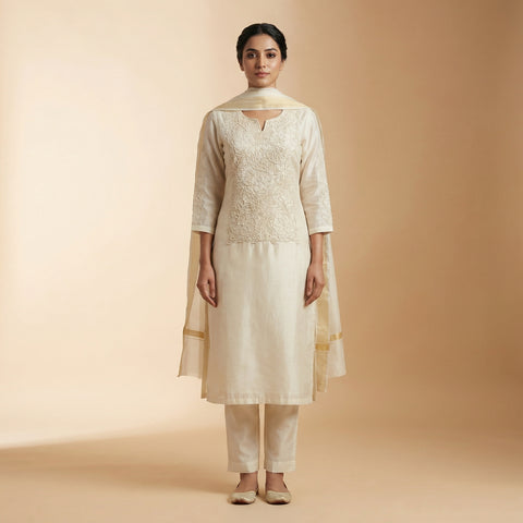 Straight fit kurta with straight pants Suit - Classic Off White