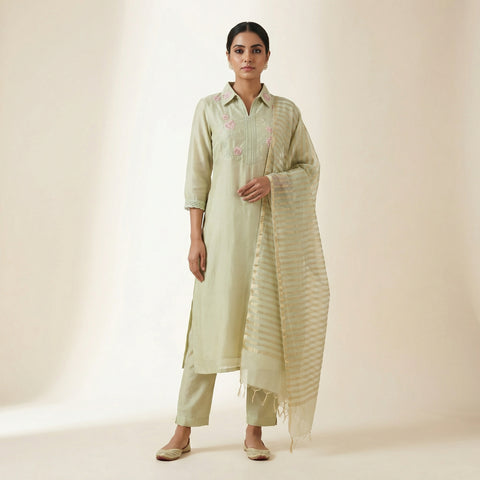 Straight fit kurta with slim pants Suit - Pastel Green