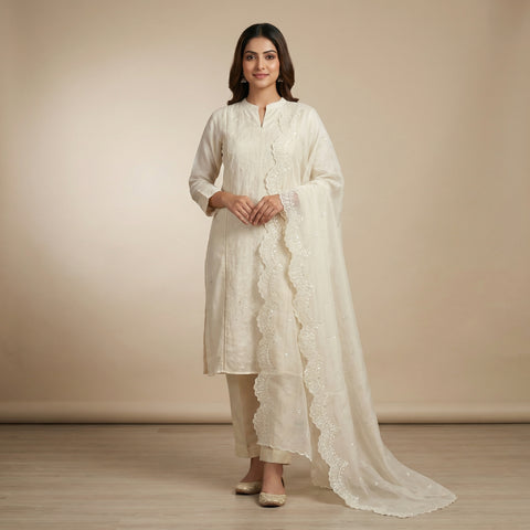 Straight fit kurta with straight pants Suit - Classic Ivory