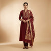 A-line Kurti with straight pants Suit - Deep Maroon