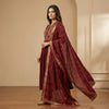 A-line Kurti with straight pants Suit - Deep Maroon