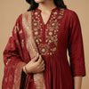 A-line Kurti with straight pants Suit - Deep Maroon