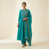 A-line Kurti with straight pants Suit - Teal Green
