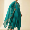 A-line Kurti with straight pants Suit - Teal Green