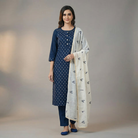 A-line with straight pants Suit - Midnight Blue
